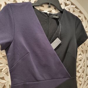 Nwt Ann Taylor Black And Navy Sheath Dress, Short Sleeve, Business Classic